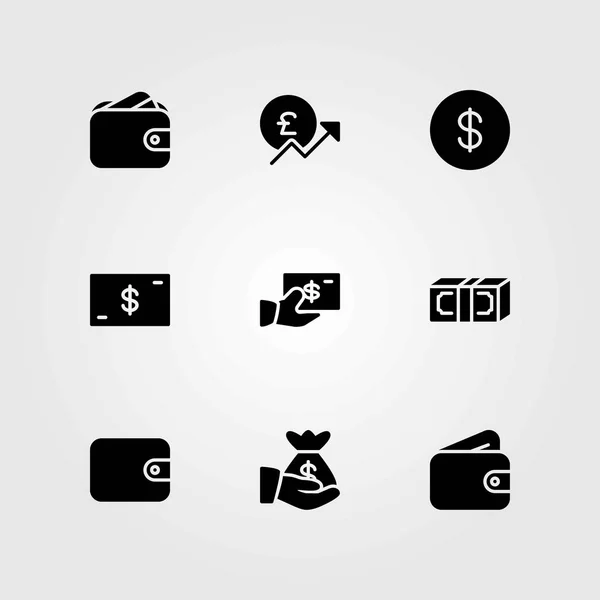 Money vector icons set. pound sterling, coin and dollar — Stock Vector