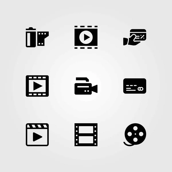 Technology vector icons set. film roll, credit card and movie player