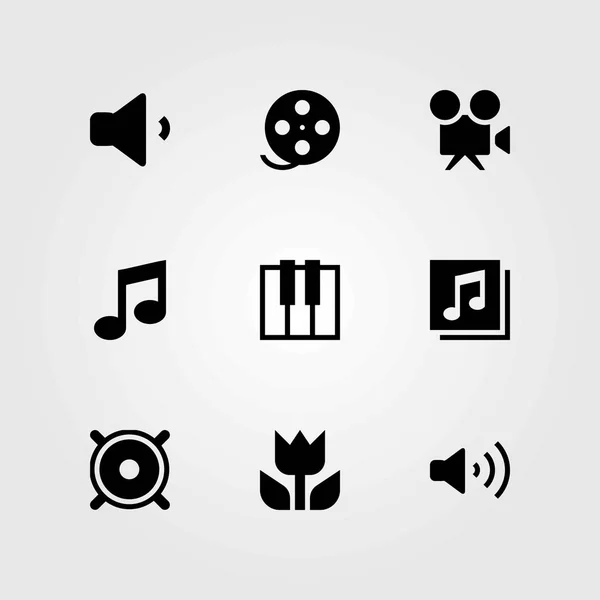 Multimedia vector icons set. macro, video camera and speaker — Stock Vector
