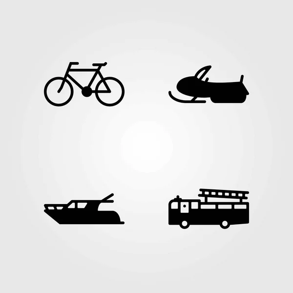 Dopravní vektorové ikony nastavit. jachta, kolo a auto — Stockový vektor