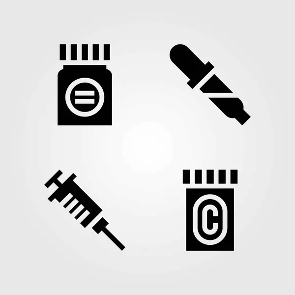 Medizinische Vektorsymbole gesetzt. Pillen, Medikamente und Spritzen — Stockvektor