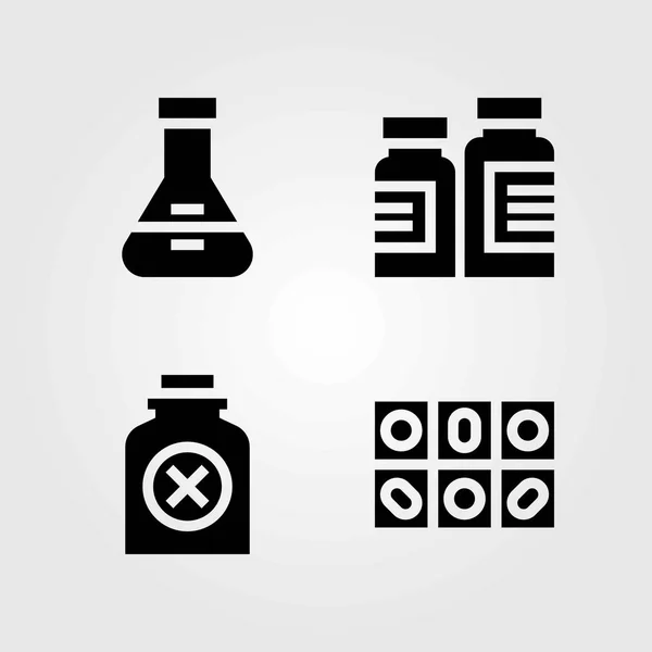 Conjunto de iconos vectoriales médicos. frasco, pastillas y frasco — Vector de stock