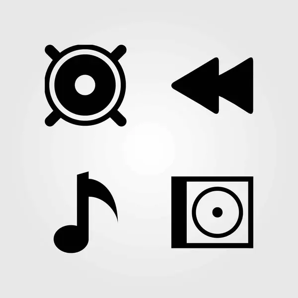 Multimediální vektorové ikony nastavit. kompaktní disk, přetočit a hudební nota — Stockový vektor