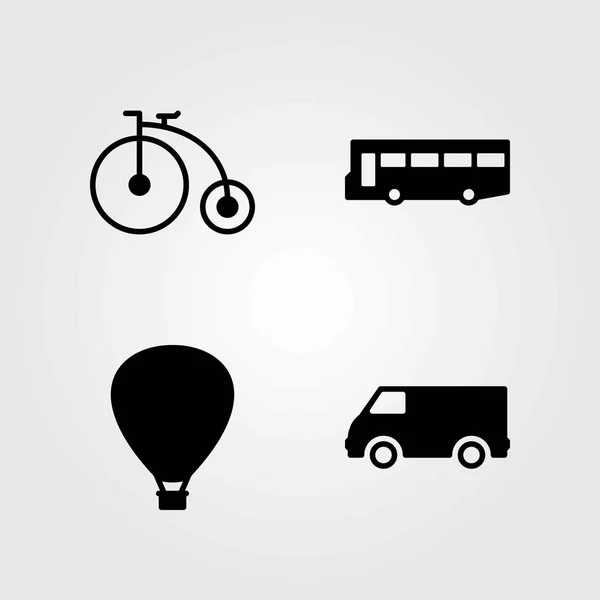 Conjunto de ícones vetoriais de transporte. autocarro, camião e bicicleta — Vetor de Stock