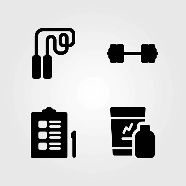 Fitness vector icons set. shakes, dumbbell and skipping — Stock Vector