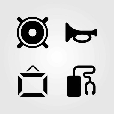 Multimedya vektör simgeler kümesi. trompet, hoparlör ve müzik oyuncu