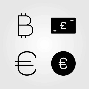 İşareti Icons set vektör. Euro, Sterlini ve para