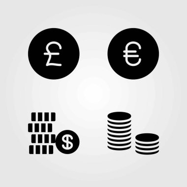 Banka vektör simgeler kümesi. Euro, dolar ve para