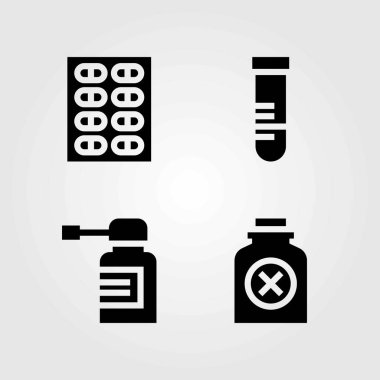 Tıp vektör simgeler kümesi. hap, tüp ve sprey