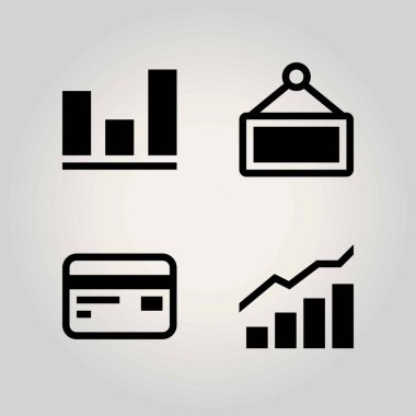 Teknoloji vektör Icon set. Analytics, kredi kartı, üye ve analutics
