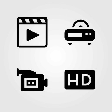 Teknoloji vektör simgeleri ayarlayın. HD, video kamera ve film oyuncu