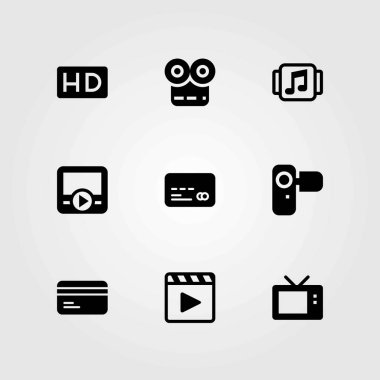 Teknoloji vektör simgeleri ayarlayın. film oyuncu, hd ve müzik oyuncu