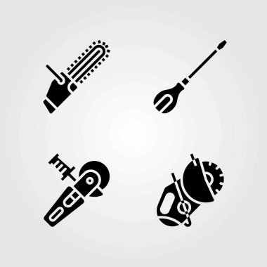 Araçlar Icons set vektör. güç testere, testere ve tornavida