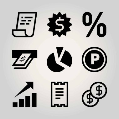 Teknoloji vektör Icon set. persentage, işaret, fatura ve kar