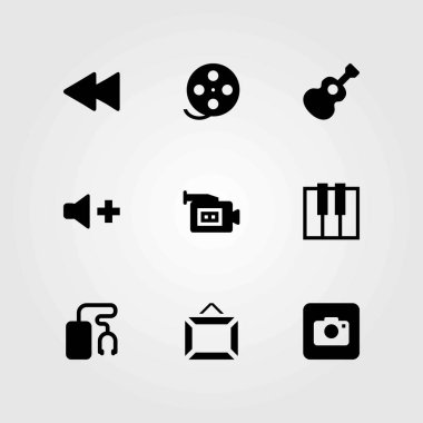 Multimedya vektör simgeler kümesi. film rulo, geri sarma ve gitar