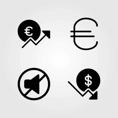 Düğmeleri Icons set vektör. Euro, dolar ve sesini kapatma