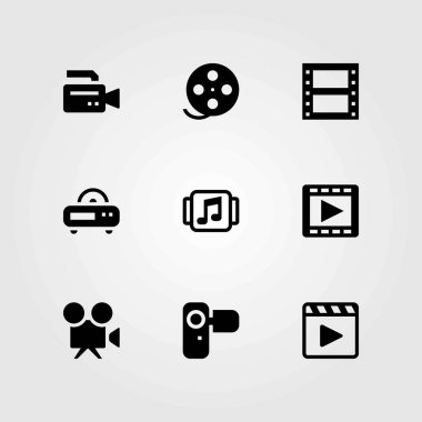Teknoloji vektör simgeleri ayarlayın. Film oynatıcı, müzik çalar ve kamera