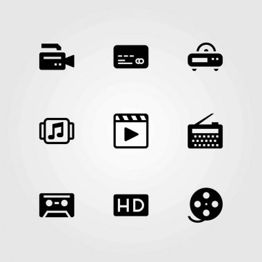Teknoloji vektör simgeleri ayarlayın. Film player, kaset ve film rulo