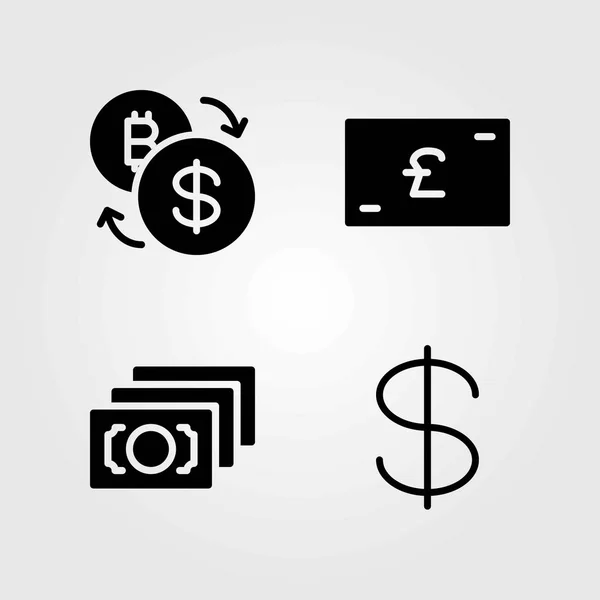 Bank vector icons set. pond sterling, geld en uitwisseling — Stockvector