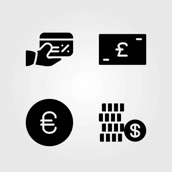 Conjunto de ícones vetoriais de dinheiro. dólar, libra esterlina e moeda — Vetor de Stock