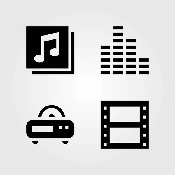 Conjunto de iconos vectoriales multimedia. quaver, radio y barras de sonido — Vector de stock