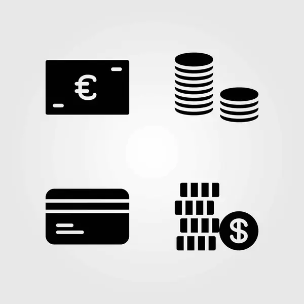 Bank vector icons set. munten, munt en dollar — Stockvector