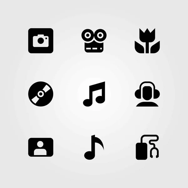 Multimediální vektorové ikony nastavit. uživatel, hudební přehrávač a fotoaparát — Stockový vektor
