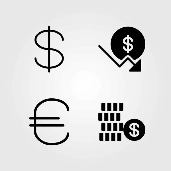 Tecken vektor ikoner set. mynt, euro och dollar — Stock vektor