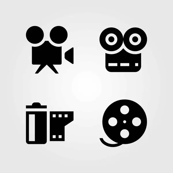 Icone vettoriali tecnologiche impostate. lettore di film, rullino e videocamera — Vettoriale Stock