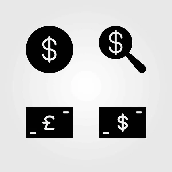 货币矢量图标设置。美元、钱币和金钱 — 图库矢量图片