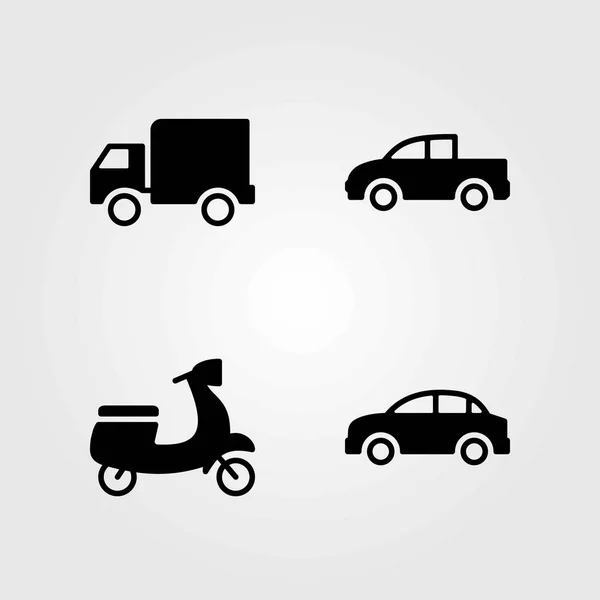 Vector iconen transportset. motor-, vrachtwagen- en bestelwagen — Stockvector