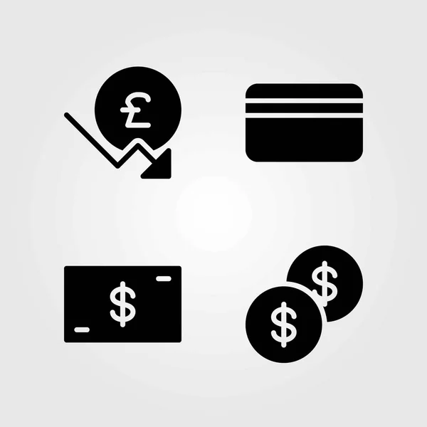 Peníze vektorové ikony set. kreditní karta, dolar a mince dolaru — Stockový vektor