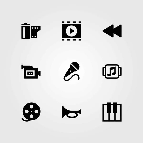 Conjunto de iconos vectoriales multimedia. reproductor de películas, reproductor de música y rebobinar — Vector de stock