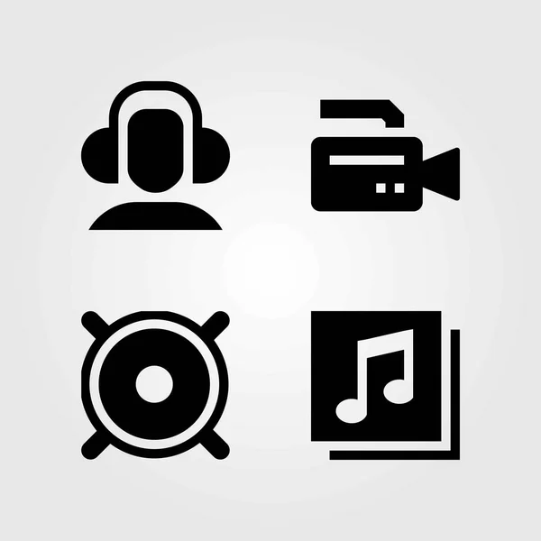 Set di icone vettoriali multimediali. quaver, altoparlante e videocamera — Vettoriale Stock