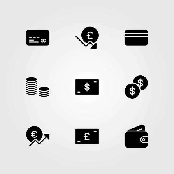 Conjunto de iconos de vector de dinero. euro, libra esterlina y dinero — Archivo Imágenes Vectoriales