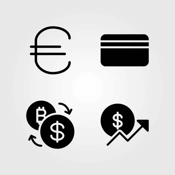 Icone vettoriali della banca impostate. cambio, euro e monete — Vettoriale Stock