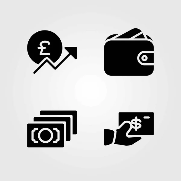 Pénz vektoros ikonok beállítása. pénz, pénztárca és az angol font — Stock Vector