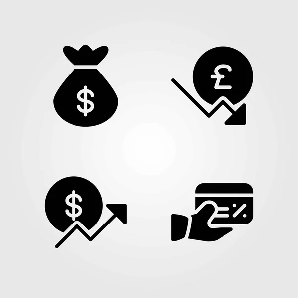 Bank vector icons set. geld zak, munt en tas — Stockvector