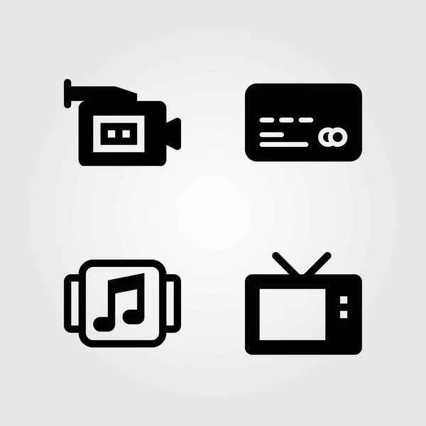 Conjunto de iconos vectoriales tecnológicos. TV, tarjeta de crédito y reproductor de música — Archivo Imágenes Vectoriales