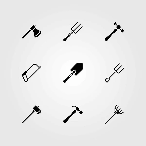 Garden vector icons set. handsaw, hammer and rake — Stock Vector