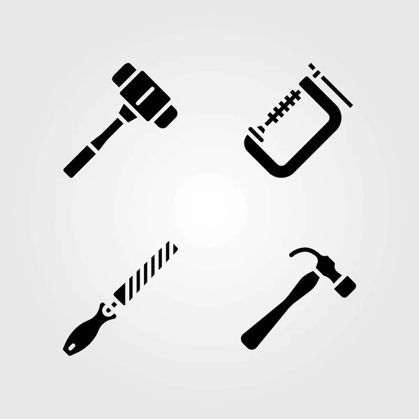 Tools vector icons set. clamp, hammer and chisel — Stock Vector