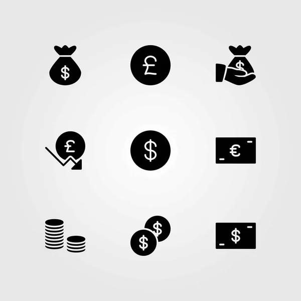 Conjunto de ícones vetoriais de dinheiro. moedas, dólar e dinheiro — Vetor de Stock
