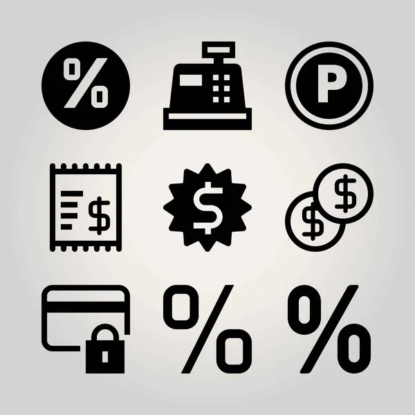 Technologie-Vektor-Symbol gesetzt. Parken, Prozentsatz, Schilder und Kreditkarte — Stockvektor