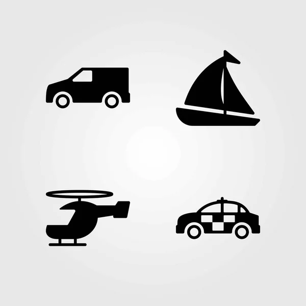 Conjunto de ícones vetoriais de transporte. helicóptero, carro e van — Vetor de Stock