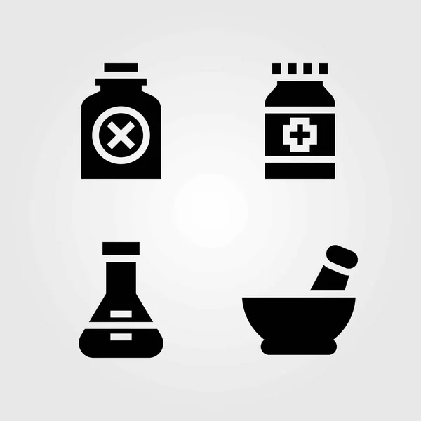 Medical vector icons set. medicine, mortar and pills — Stock Vector