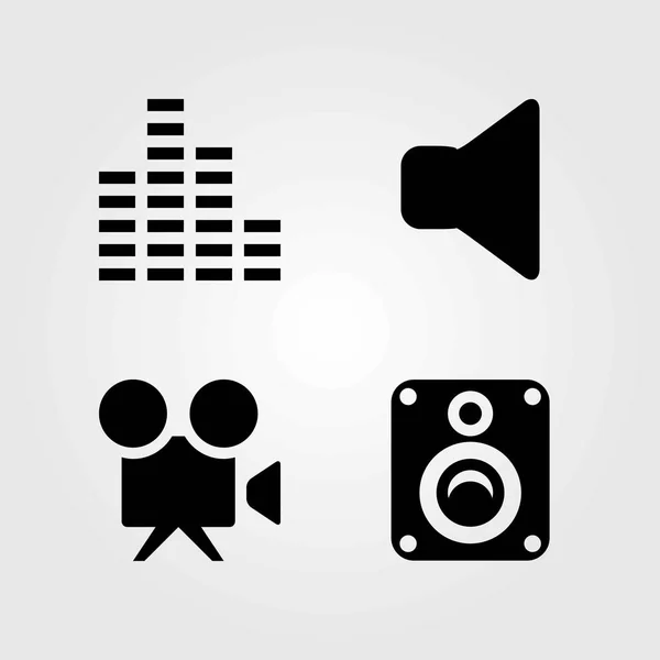 Conjunto de iconos vectoriales multimedia. altavoz, barras de sonido y mudo — Vector de stock