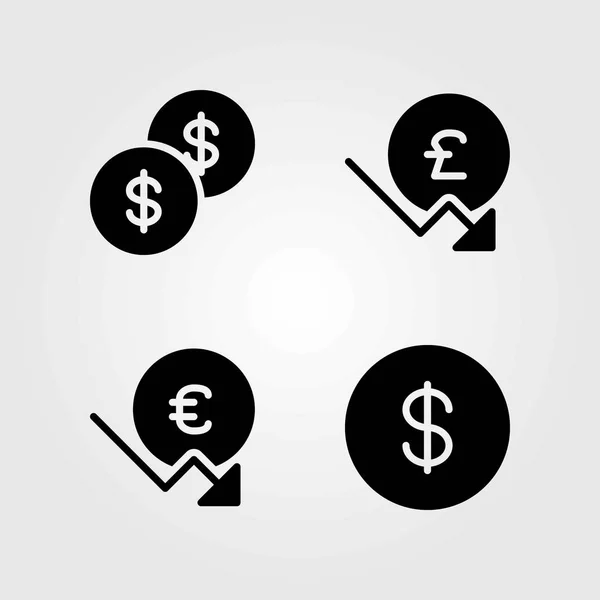 Conjunto de ícones vetoriais de dinheiro. libra esterlina, euro e moeda —  Vetores de Stock