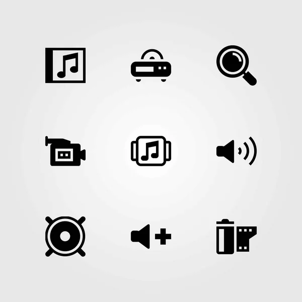 Conjunto de ícones vetoriais multimídia. disco compacto, alto-falante e leitor de música — Vetor de Stock