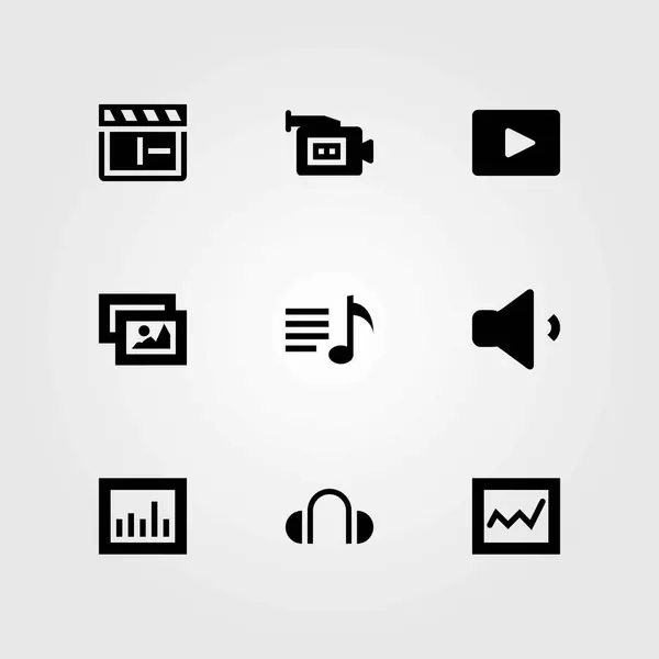 Conjunto de iconos vectoriales multimedia. auriculares, análisis y clapperboard — Vector de stock