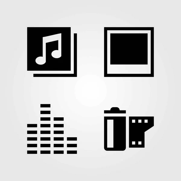 Conjunto de ícones vetoriais multimídia. barras de som, quaver e foto — Vetor de Stock